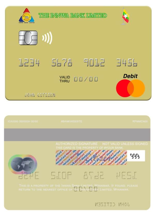Myanmar Innwa Bank Limited mastercard Editable Myanmar Innwa Bank Limited mastercard Templates