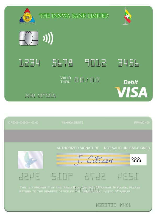 Myanmar Innwa Bank Limited visa debit card Fillable Myanmar Innwa Bank Limited visa debit card Templates | Layer-Based PSD