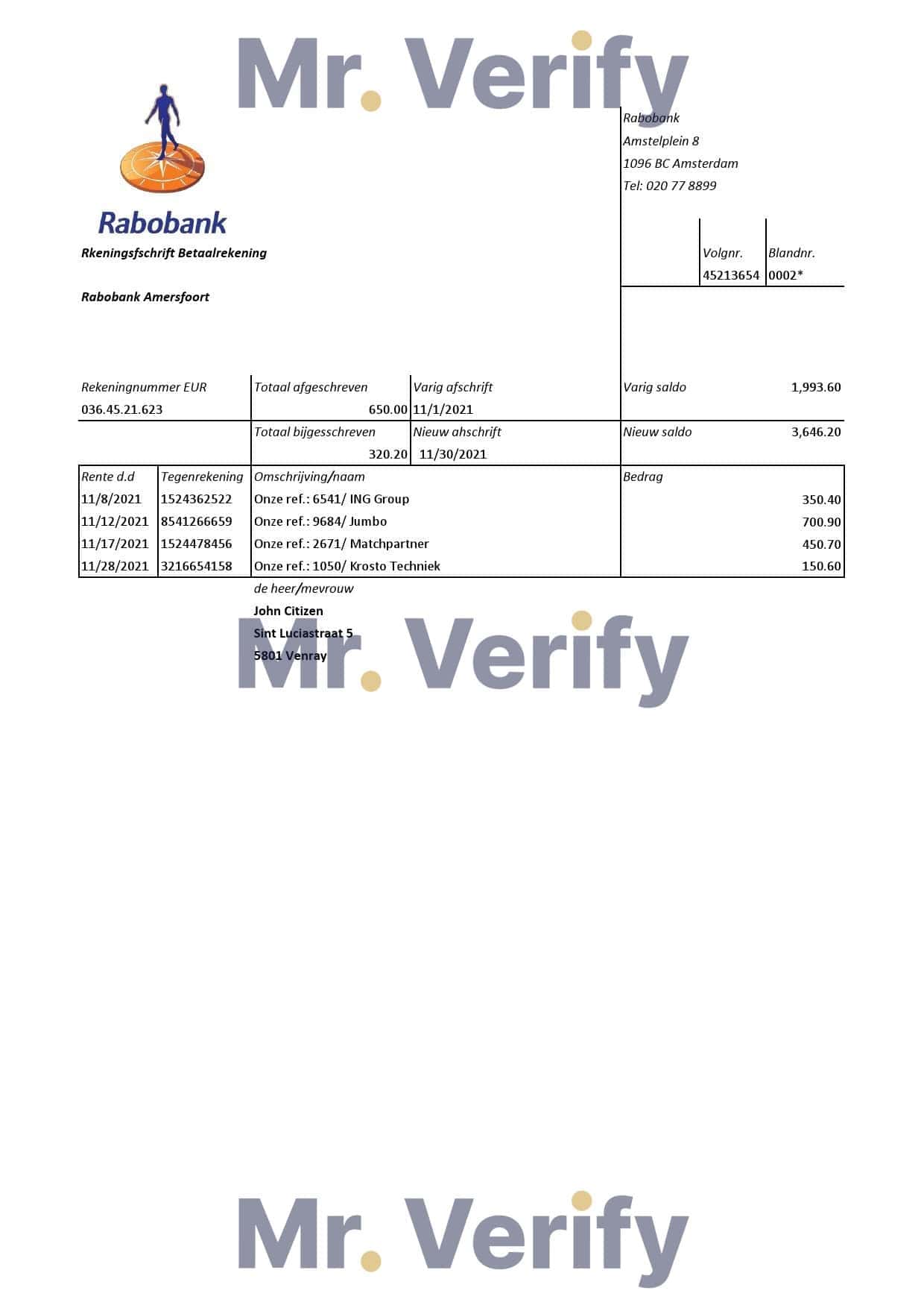 Netherlands-Rabobank_000001.jpg Netherlands Rabobank bank statement easy to fill template in .xls and .pdf file format