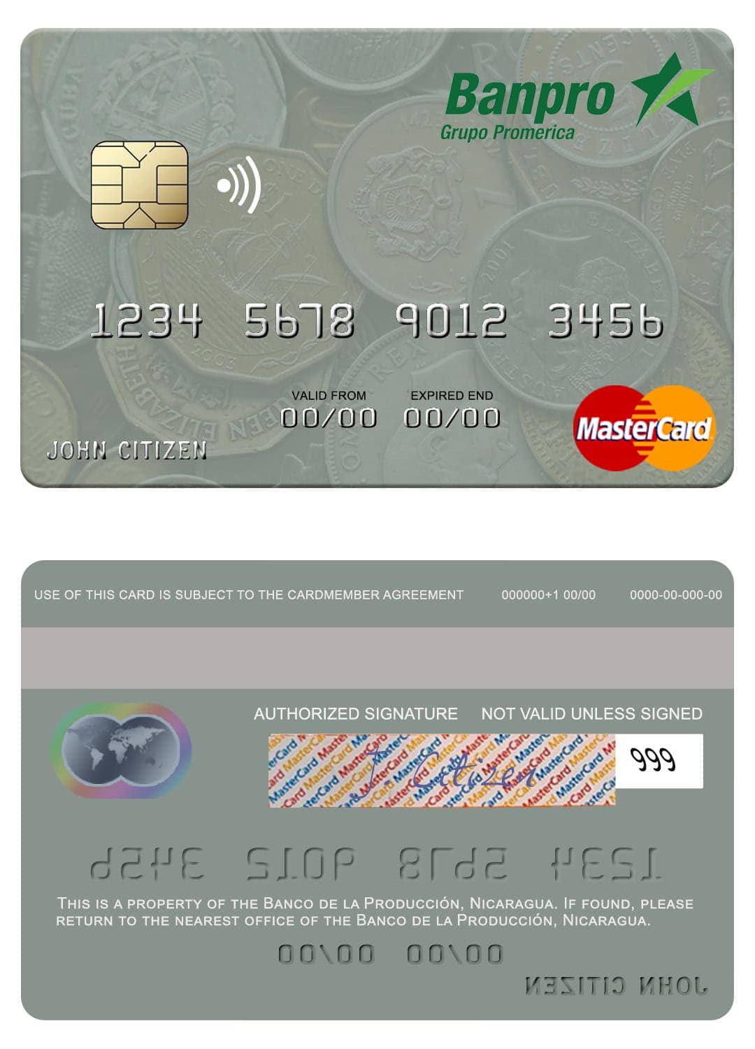 Nicaragua Banco de la Producción mastercard credit card Editable Nicaragua Banco de la Producción mastercard credit card Templates