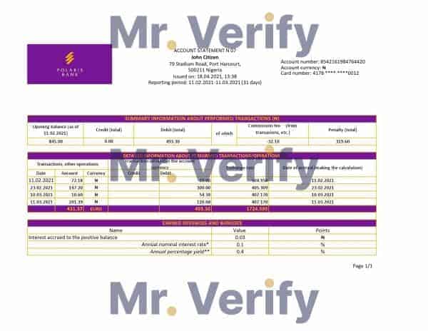 Nigeria Polaris Bank statement easy to fill template in Excel and PDF format