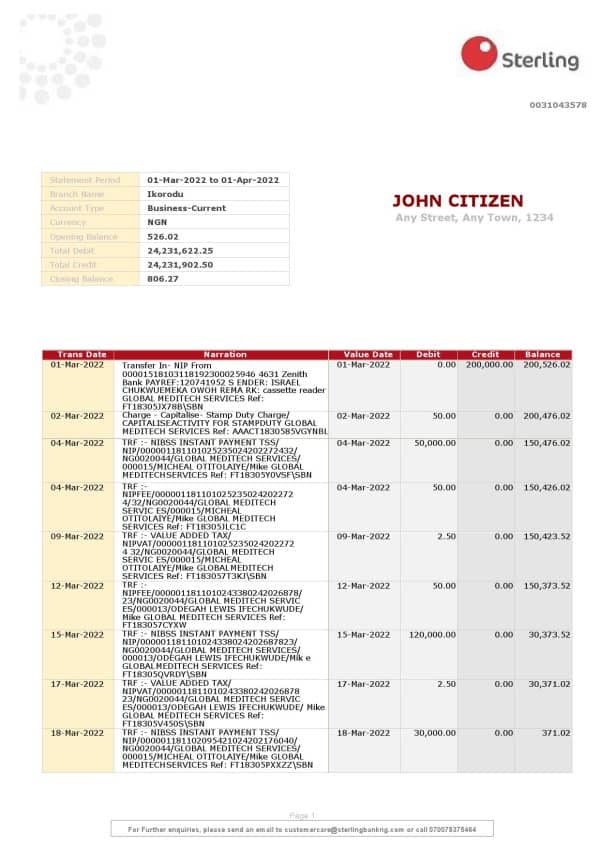 Nigeria-Sterling-bank-statement-Word-and-PDF-template-2-pages-1.jpg Nigeria Sterling bank statement Word and PDF template, 2 pages