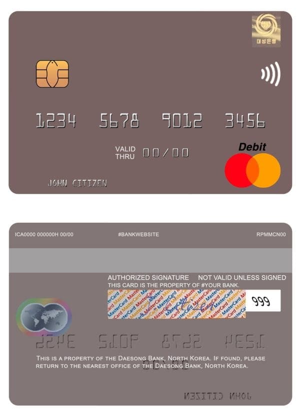 Editable North Korea Daesong Bank mastercard Templates