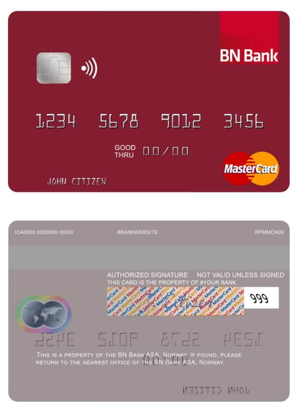 Norway BN Bank ASA mastercard Editable Norway BN Bank ASA mastercard Templates
