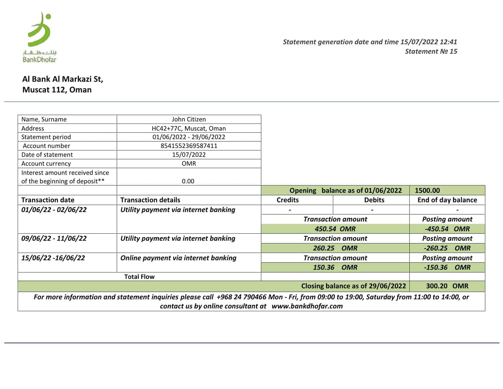 Oman-Bank-Dhofar-bank-statement-template-in-Word-and-PDF-format.jpg Oman Bank Dhofar bank statement template in Word and PDF format