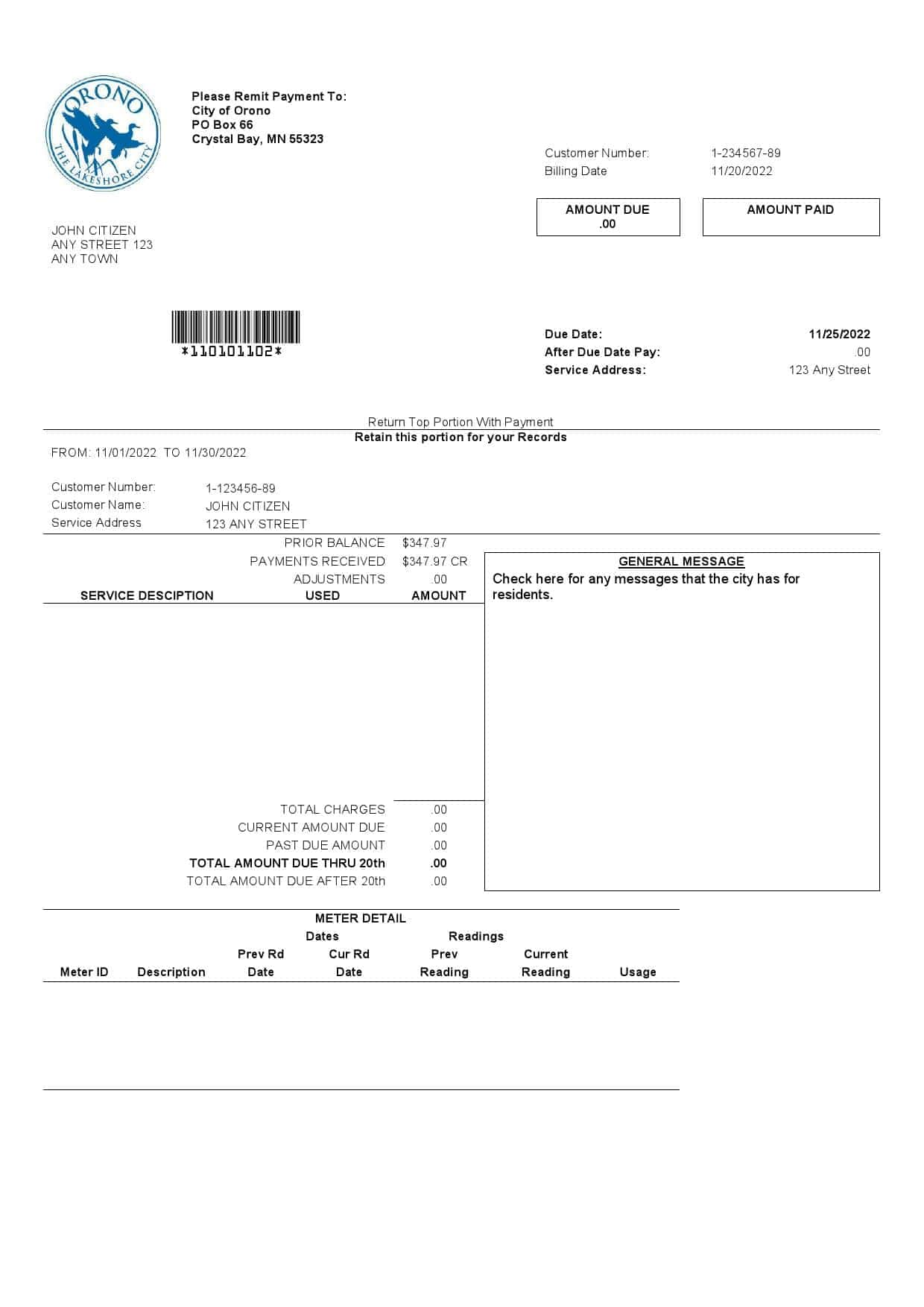 Orono-The-Lakehore.jpg USA Nevada Orono The Lakehore City utility bill template in Word and PDF format