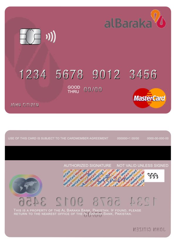 Pakistan Al Baraka Bank mastercard Editable Pakistan Al Baraka Bank mastercard Templates