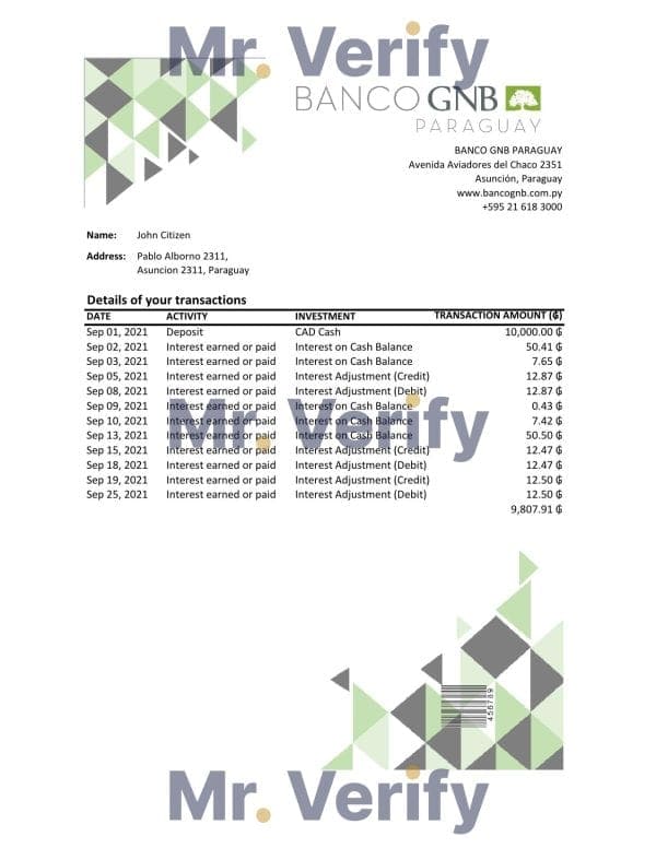 Paraguay Banco Continental S.A.E.C.A. bank statement easy to fill template in .xls and .pdf file format
