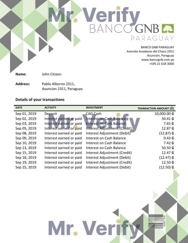 Paraguay Banco Continental S.A.E.C.A. bank statement template in Word and PDF format, good for address prove