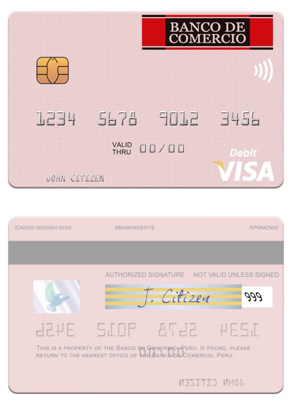 Fillable Peru Banco de Comercio visa debit card Templates