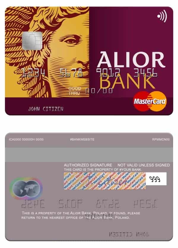 Editable Poland Alior Bank mastercard Templates