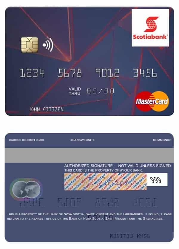 Editable Saint Vincent and the Grenadines Bank of Nova Scotia mastercard