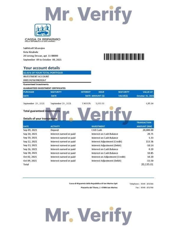 San Marino Cassa di Risparmio bank statement easy to fill template in Excel and PDF format