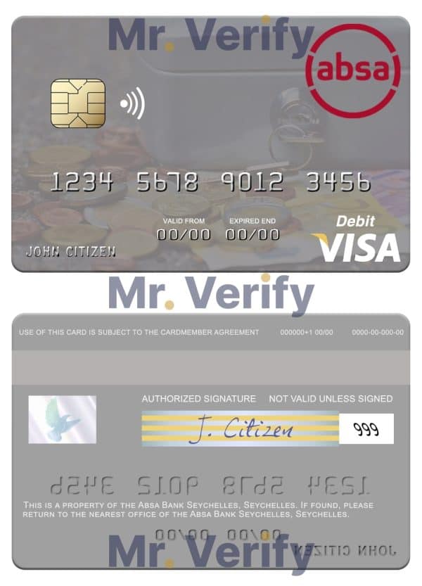 Editable Seychelles Absa Bank Seychelles visa debit card Templates