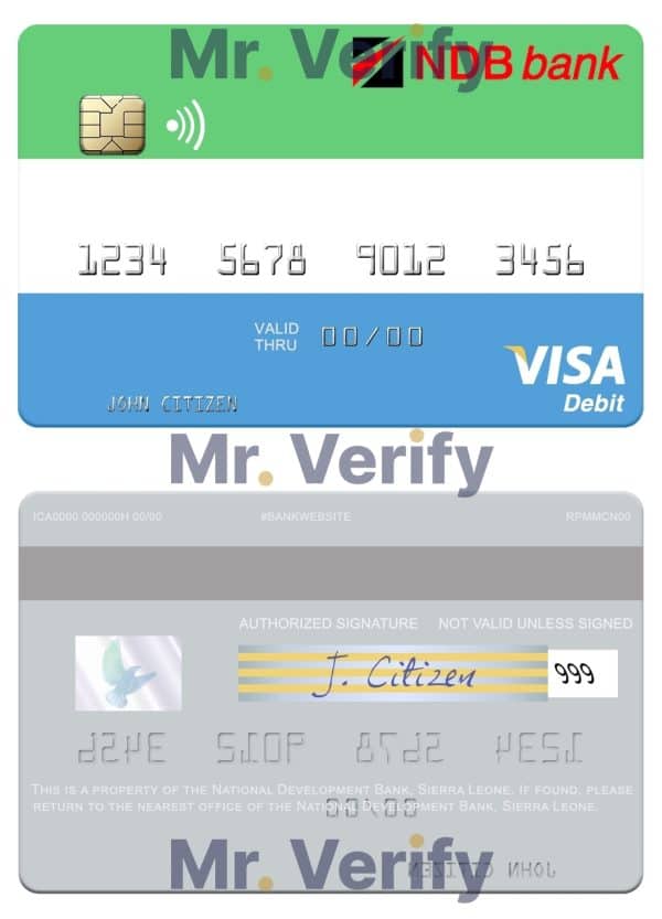 Editable Sierra Leone National Development Bank visa debit card Templates