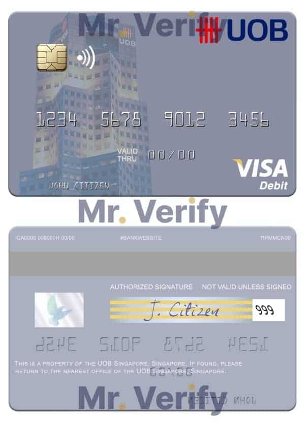Editable Singapore UOB Singapore visa debit card Templates