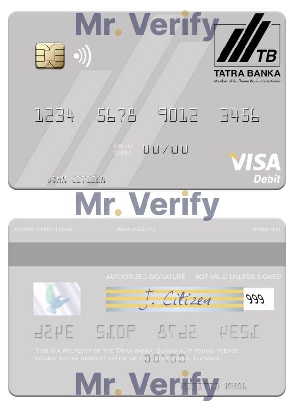 Slovakia Tatra Banka visa debit card Editable Slovakia Tatra Banka visa debit card Templates