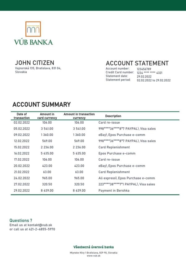 Slovakia-VUB-bank-statement_000001.jpg Slovakia VUB bank statement template in Word and PDF format