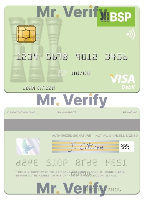 Solomon Islands BSP Bank visa debit credit card Editable Solomon Islands BSP Bank visa debit credit card Templates