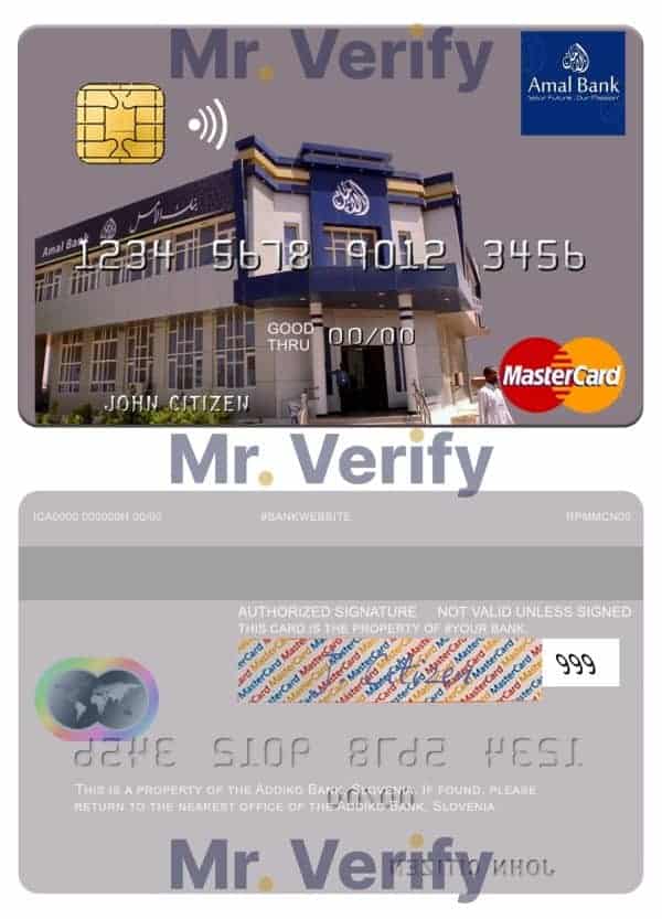 Fillable Somalia Amal Bank mastercard credit card Templates