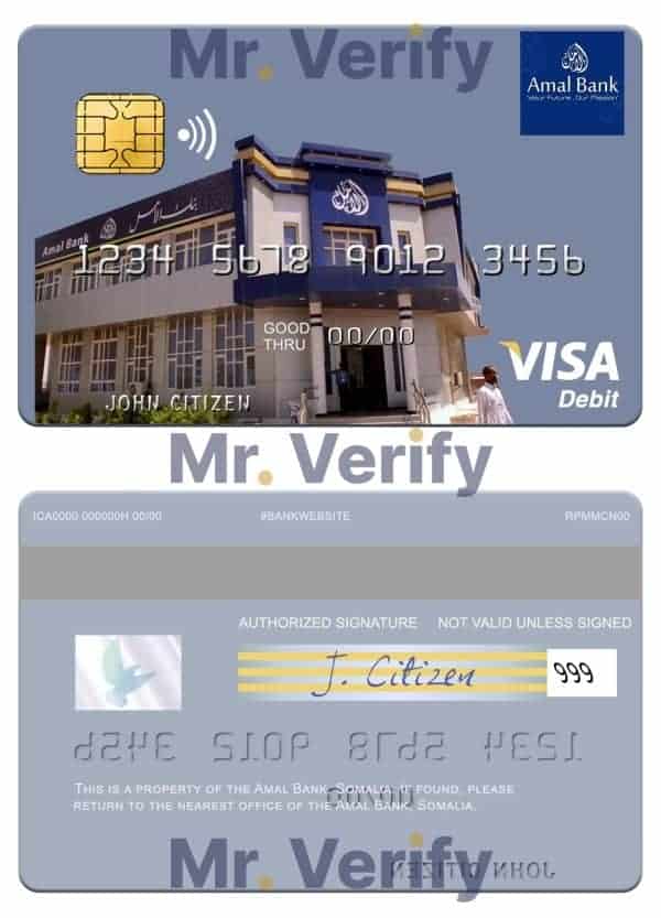 Editable Somalia Amal Bank visa debit card Templates