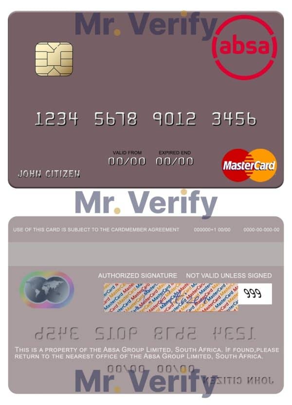 Editable South Africa Absa Group Limited mastercard credit card Templates in PSD Format
