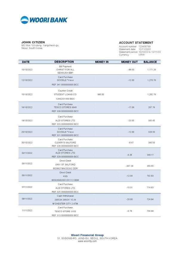 South-Korea-Woori-bank-statement-template-in-Word-and-PDF-format.jpg South Korea Woori bank statement template in Word and PDF format