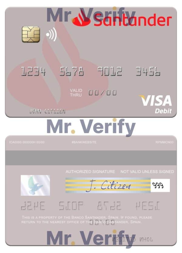 Editable Spain Banco Santander visa credit card Templates in PSD Format