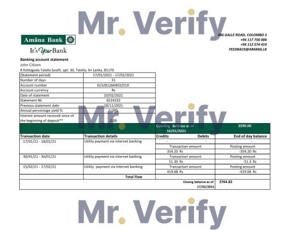 Sri Lanka Amana Bank statement easy to fill template in Excel and PDF format
