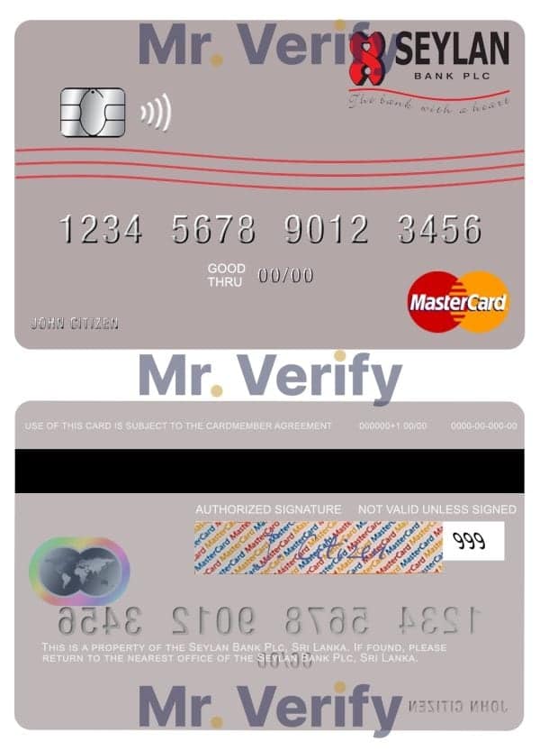 Editable Sri Lanka Seylan Bank Plc mastercard Templates in PSD Format