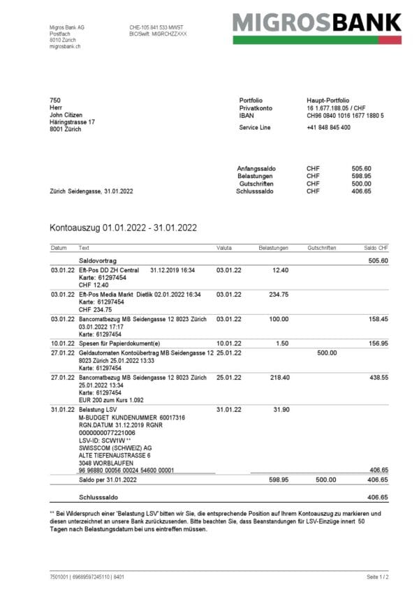 Switzerland-Migrosbank-statement-2-pages_000001.jpg Switzerland Migrosbank bank statement, Word and PDF template, 2 pages