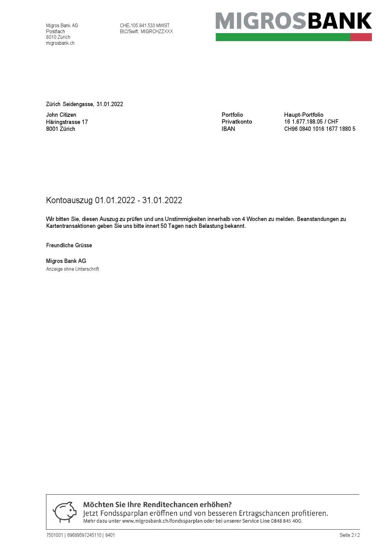 Switzerland-Migrosbank-statement-2-pages_000002.jpg Switzerland Migrosbank bank statement, Word and PDF template, 2 pages - Image 2