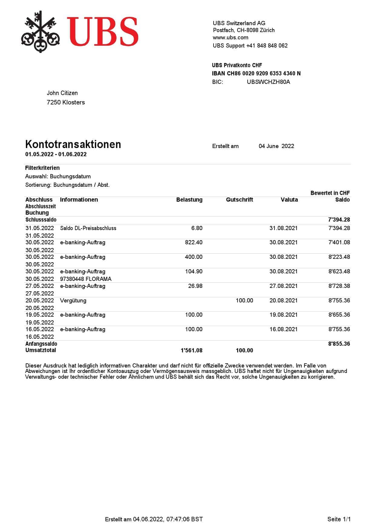 Switzerland-UBS-bank-statement_000001.jpg Switzerland UBS bank statement, Word and PDF template
