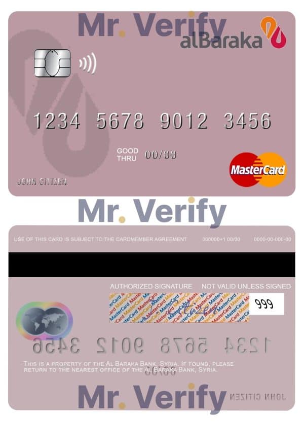 Syria Al Baraka Bank mastercard Editable Syria Al Baraka Bank mastercard Templates in PSD Format