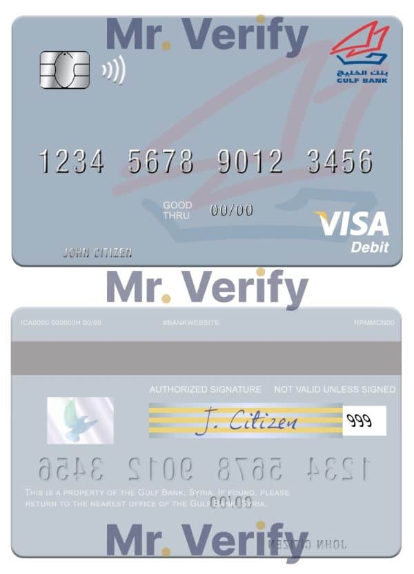 Fillable Syria Gulf Bank visa debit card Templates