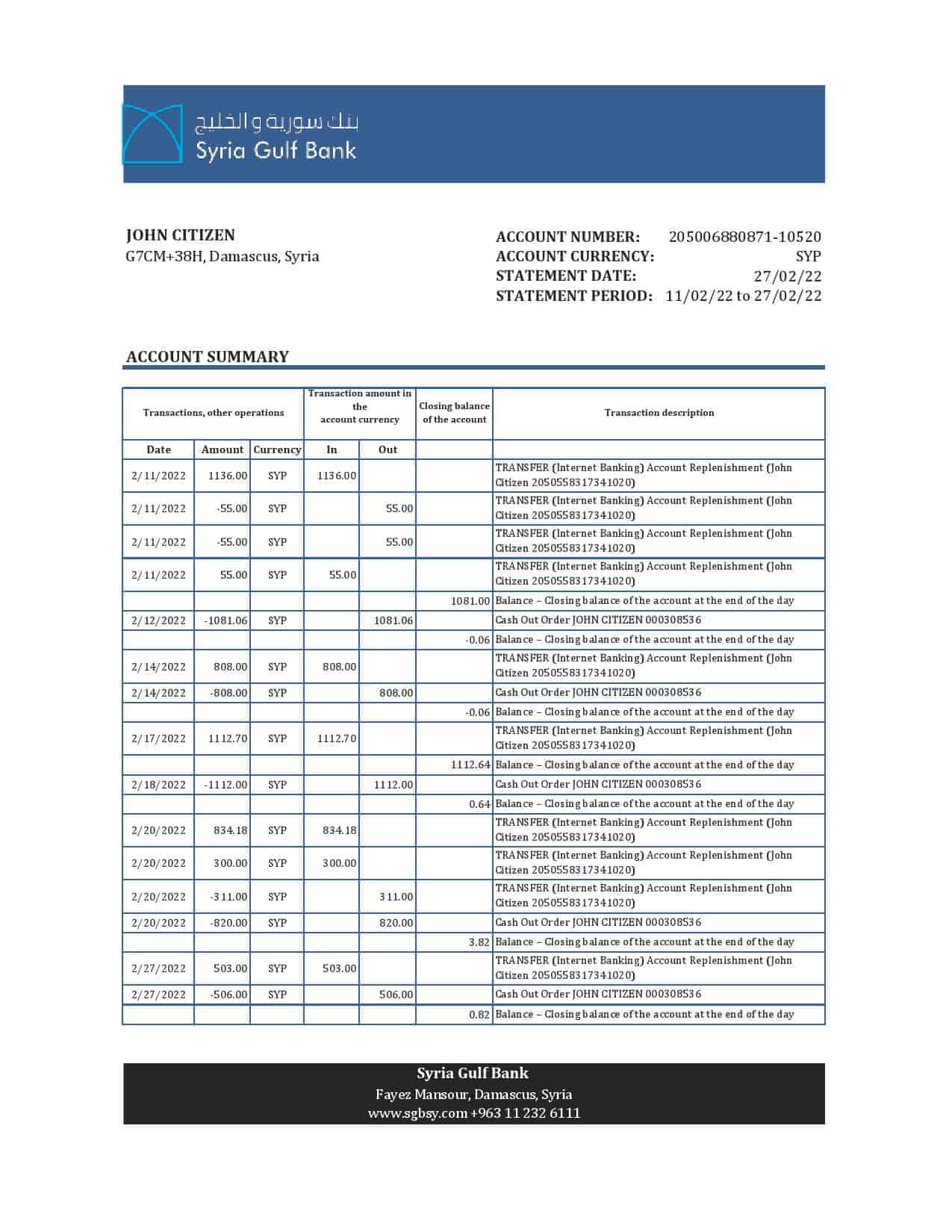 Syria-Gulf-bank-statement-Excel-and-PDF-template.jpg Syria Gulf bank statement, Excel and PDF template