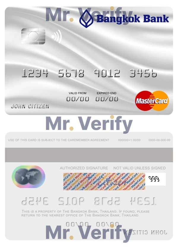 Fillable Thailand Bangkok Bank mastercard Templates
