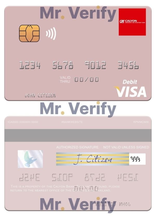 Fillable Thailand Calyon Bank visa debit card Templates