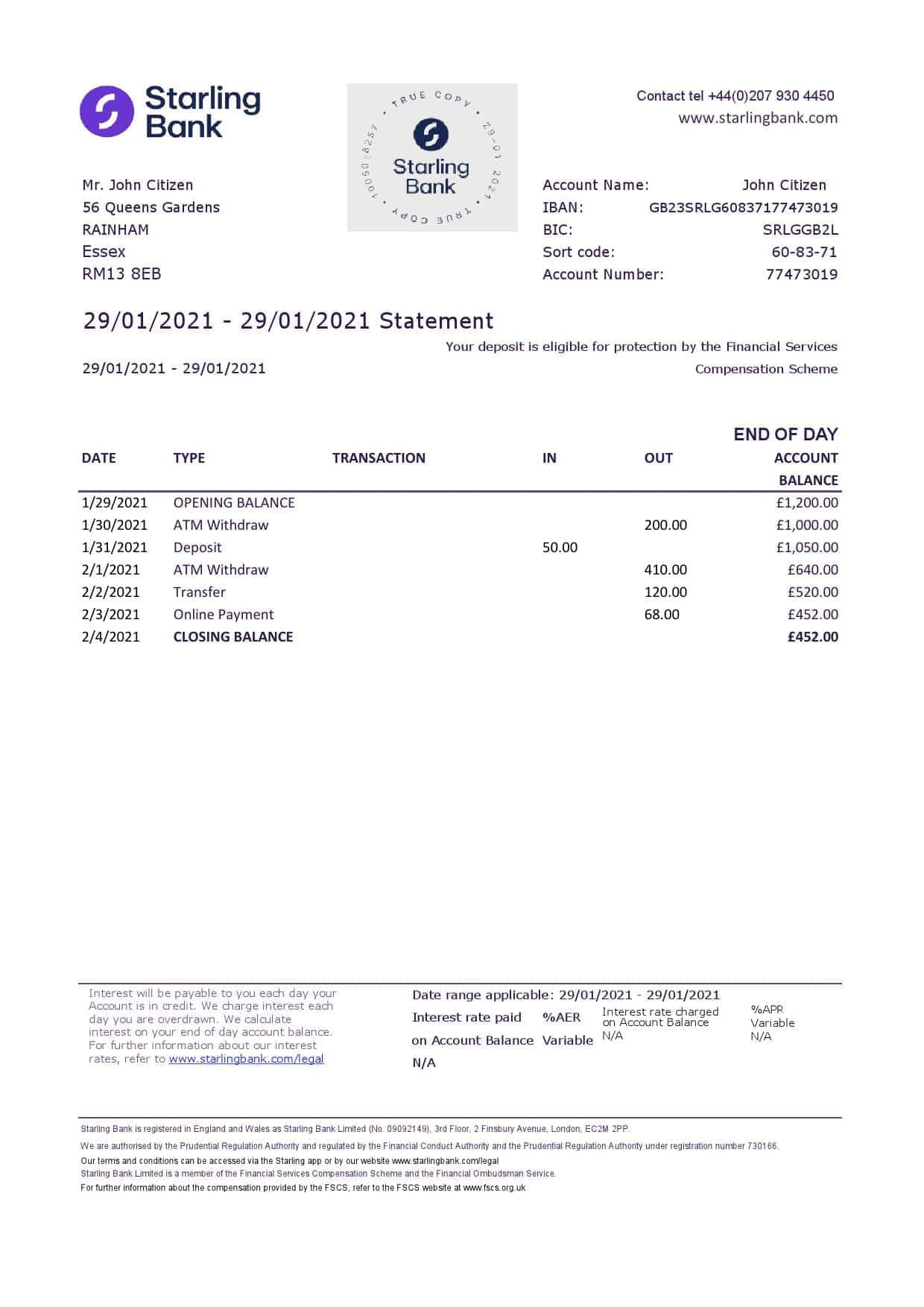 UK-Starling-Bank_000001.jpg United Kingdom Starling bank statement template in .xls and .pdf file format, good for address prove