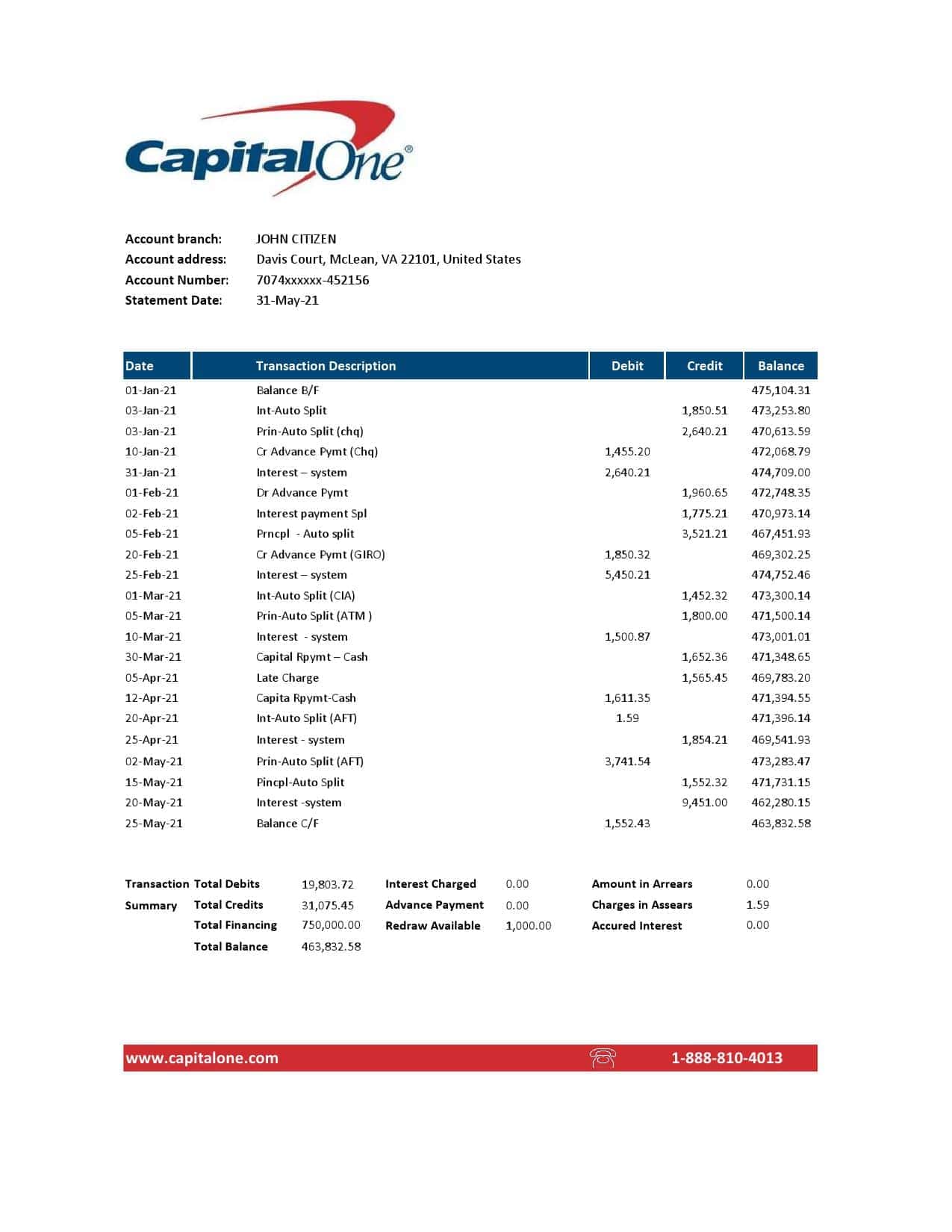 US-Capital-One_000001.jpg USA Capital One bank statement easy to fill template in Excel and PDF format