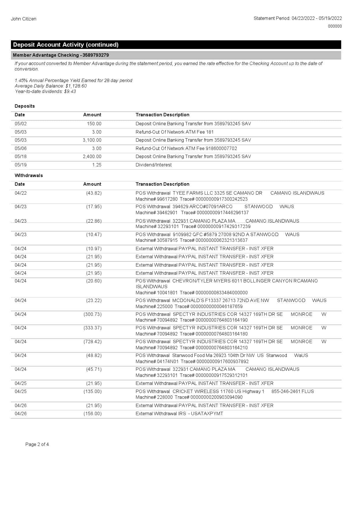 USA-BECU-bank-statement-Word-and-PDF-template-4-pages-2.jpg USA BECU bank statement, Word and PDF template, 4 pages - Image 2