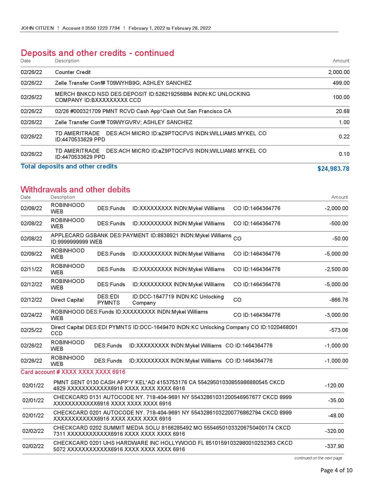 USA-Bank-of-America_000004.jpg USA Bank of America bank statement, Word and PDF template, 10 pages - Image 4