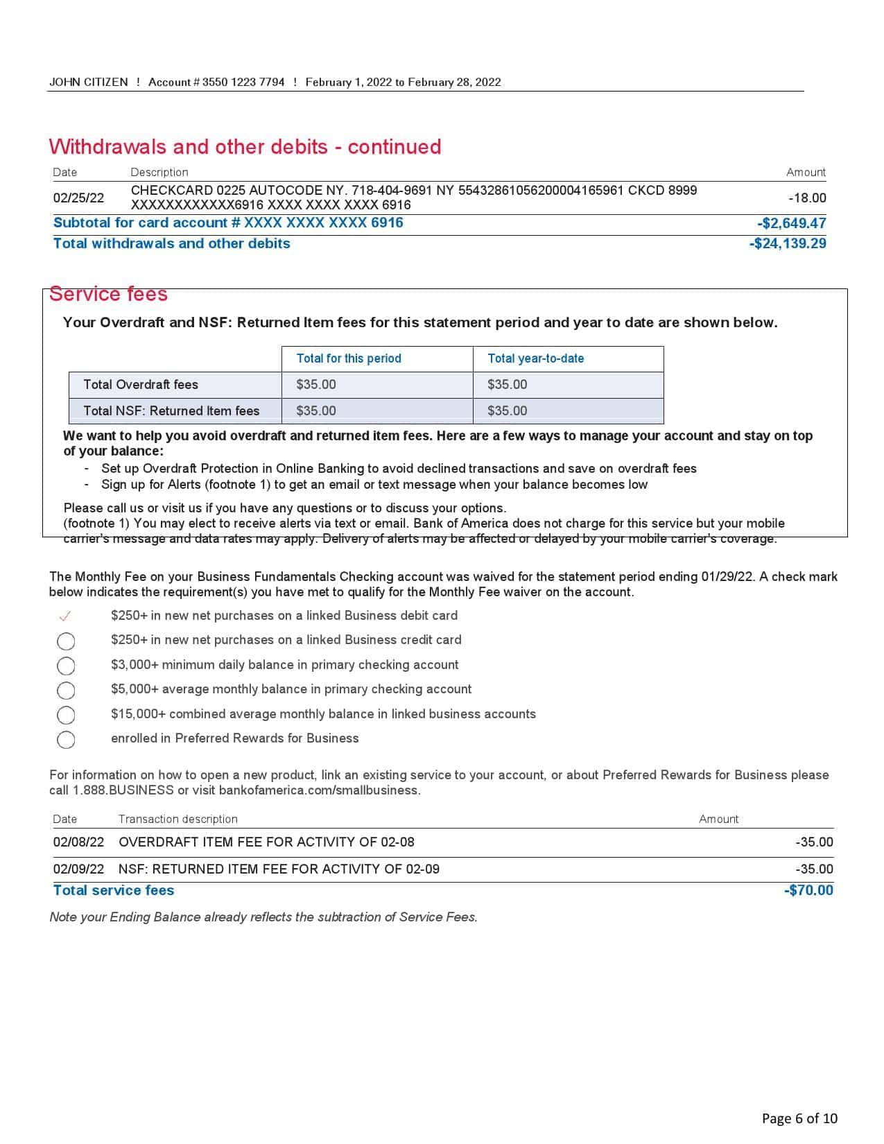 USA-Bank-of-America_000006.jpg USA Bank of America bank statement, Word and PDF template, 10 pages - Image 6