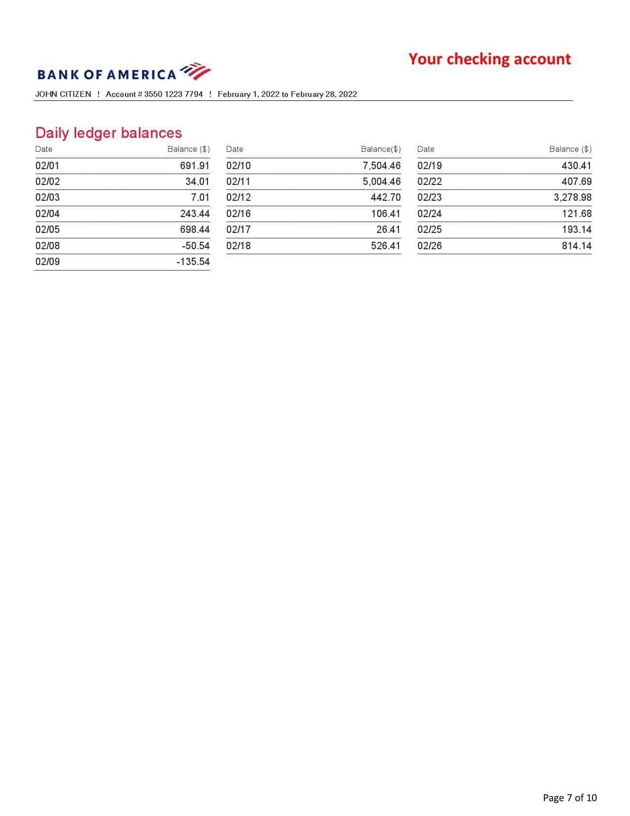USA-Bank-of-America_000007.jpg USA Bank of America bank statement, Word and PDF template, 10 pages - Image 7