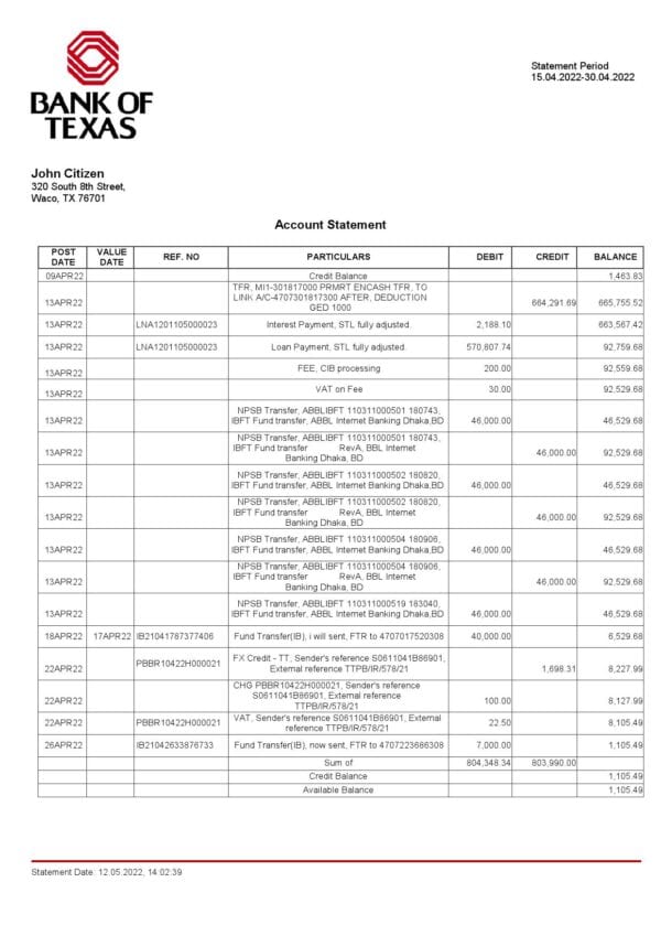 USA-Bank-of-Texas-account-statement-Word-and-PDF-template.jpg USA Bank of Texas account statement Word and PDF template