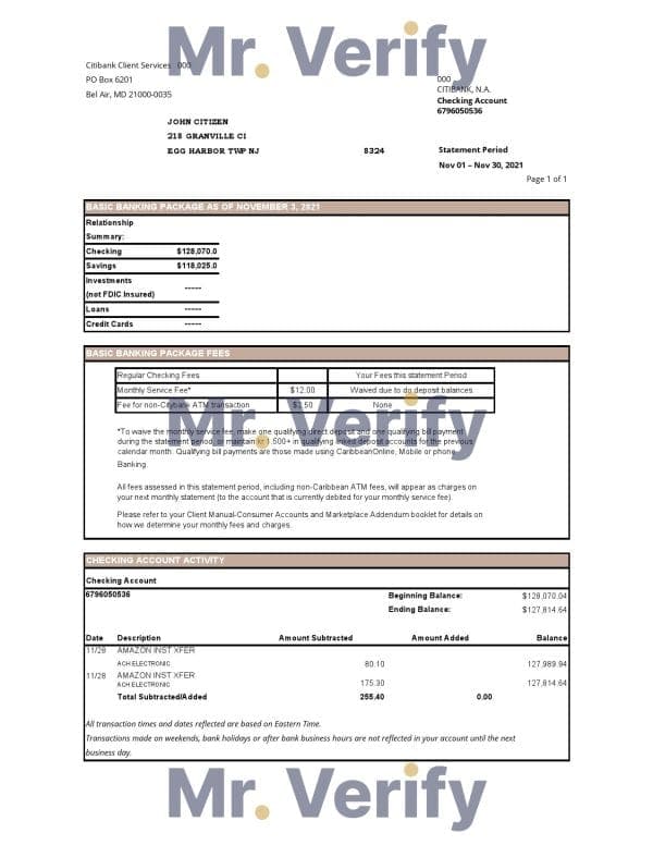 USA City Bank statement easy to fill template in .xls and .pdf file format
