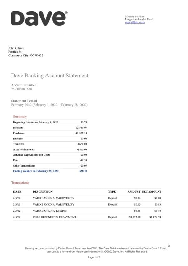 USA-Dave-bank-account-statement-5-pages_000001.jpg USA Dave bank account statement, Word and PDF template, 5 pages