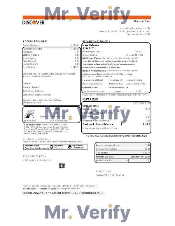 USA Discover bank statement template in Excel and PDF (.xls and .pdf file) format