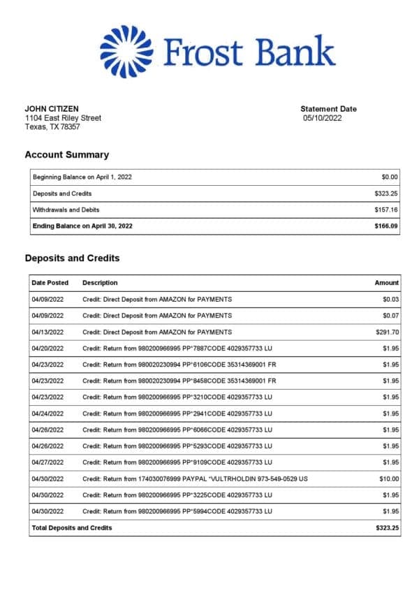 USA-Frost-bank-statement-Word-and-PDF-template-2-pages-1.jpg USA Frost bank statement, Word and PDF template, 2 pages