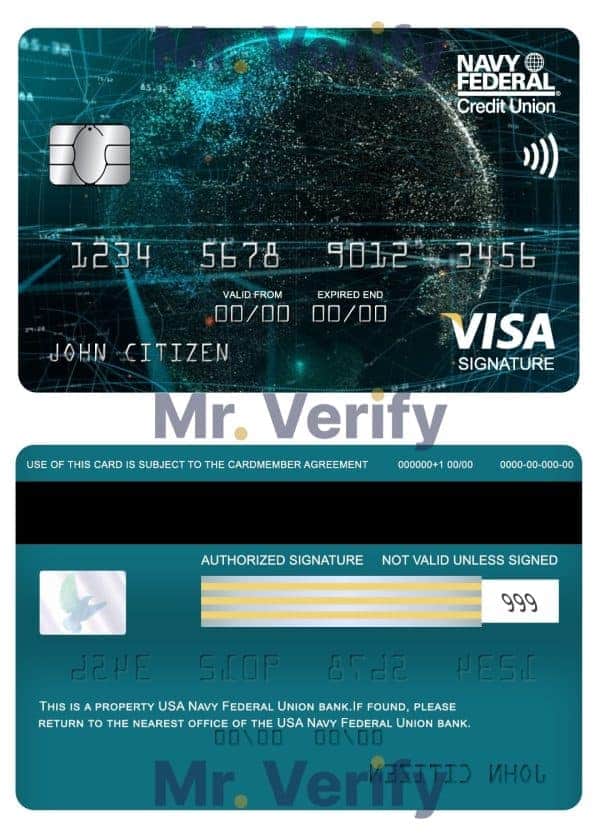 Fillable USA Navy Federal Union bank visa signature card Templates